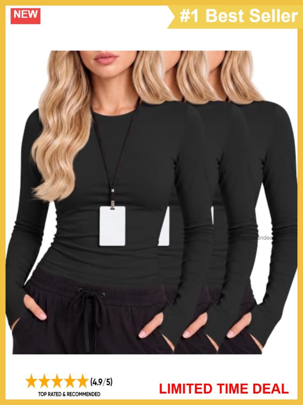 3 Pack Women Long Sleeve Underscrub Tops Rayon Spandex Crew Neck Thumbhole